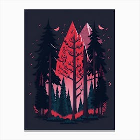 A Fantasy Forest At Night In Red Theme 21 Canvas Print