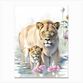 Lion And Cub 3 Canvas Print