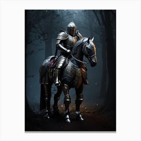 Knight On Horse In The Forest Canvas Print