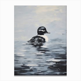 Black Duckling Swimming In The Moonlight Gouache 3 Canvas Print