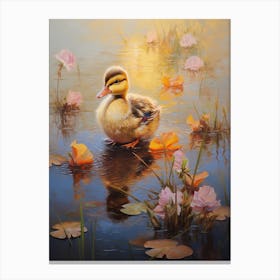 Floral Ornamental Duckling Painting 4 Canvas Print