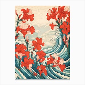 Great Wave With Gladiolus Flower Drawing In The Style Of Ukiyo E 1 Canvas Print