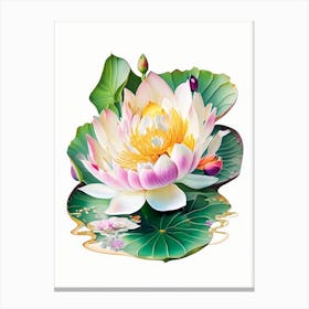 Blooming Lotus Flower In Pond Decoupage 3 Canvas Print