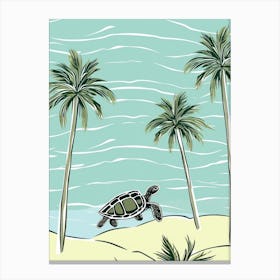 Modern Digital Sea Turtle Illustration Palm Trees Canvas Print