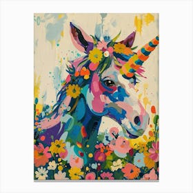 Floral Fauvism Style Unicorn Portrait 3 Canvas Print