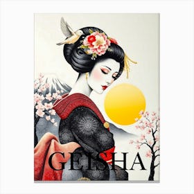 Geisha By Blossom Trees in Summer Canvas Print