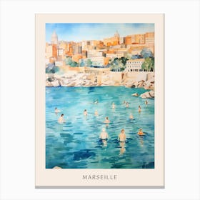 Swimming In Marseille France Watercolour Poster Canvas Print