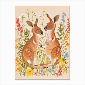 Folksy Floral Animal Drawing Kangaroo 2 Canvas Print