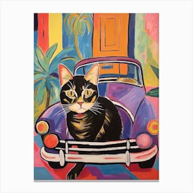 Vintage Car With A Cat, Matisse Style Painting 1 Canvas Print