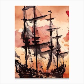 Pirate Ship At Sunset Canvas Print