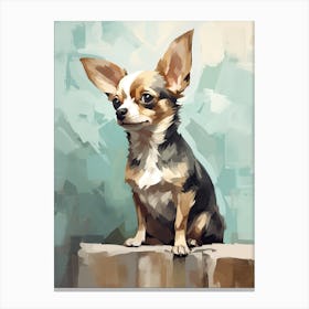 Chihuahua Dog, Painting In Light Teal And Brown 0 Canvas Print