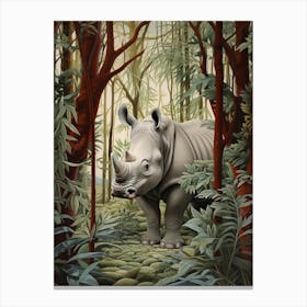 Rhino Peeking Out From Behind The Leaves 2 Canvas Print