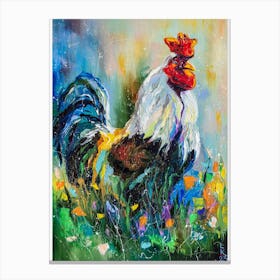 Cute Rooster Oil painting Chicken Canvas Print
