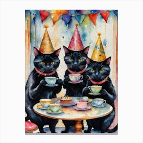 Birthday Black Cats Having a Party Canvas Print