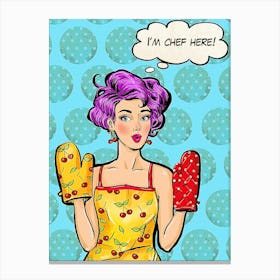 Pop Art Cooking Chef Girl Over Blue Background Canvas Print