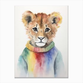 Baby Animal Watercolour Lion 1 Canvas Print