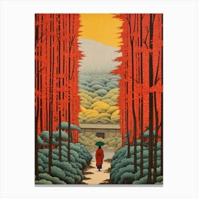 Arashiyama Bamboo Grove, Japan Vintage Travel Art 3 Canvas Print