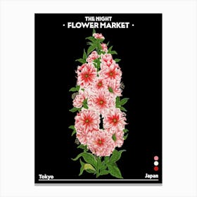 Flower Market Night Japan Tokyo Vintage Botanical Canvas Print