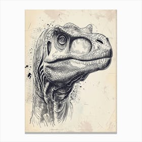 Iguanodon Dinosaur Black Ink Illustration 1 Canvas Print