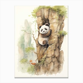 Panda Art Rock Climbing Watercolour 2 Canvas Print