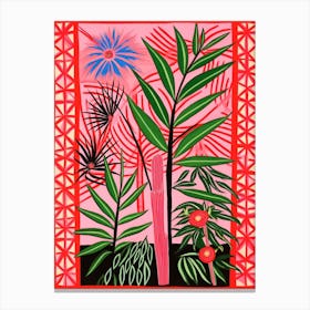 Pink And Red Plant Illustration Areca Palm 3 Canvas Print