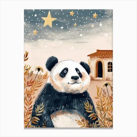 Giant Panda Looking At A Starry Sky Storybook Illustration 2 Canvas Print