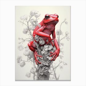 Red Tree Frog Botanical Realistic 4 Canvas Print