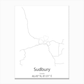 Sudbury,Canada Minimalist Map Canvas Print