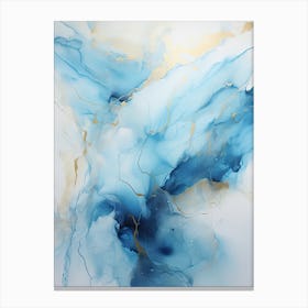 Light Blue, White, Gold Flow Asbtract Painting 2 Canvas Print
