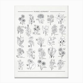 Floral Alphabet Black & White Sketch Canvas Print