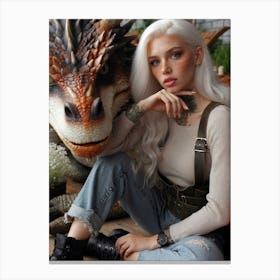 Girl Poses With A Dragon Canvas Print