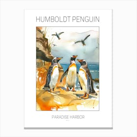 Humboldt Penguin Paradise Harbor Watercolour Painting 1 Poster Canvas Print