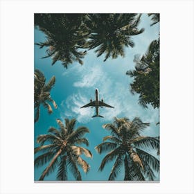 Airplane Flying Over Palm Trees 6 Canvas Print