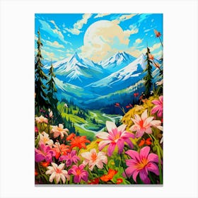 Landscape With Flowers,Anime style mountains landscape Canvas Print