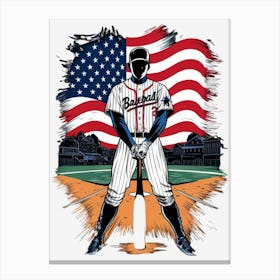 Baseball Player With American Flag Canvas Print