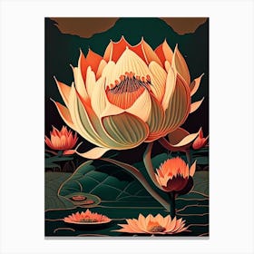 Giant Lotus Retro Illustration 1 Canvas Print