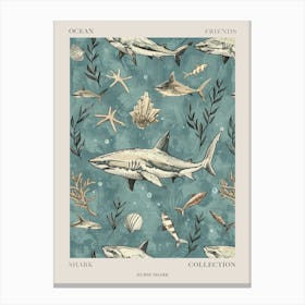 Pastel Blue Nurse Shark Watercolour Seascape Pattern 2 Poster Canvas Print
