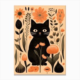 Cute Fall Black Cat Illustration 2 Canvas Print