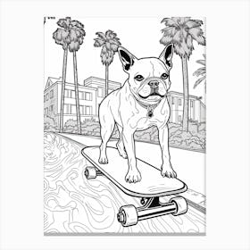 Boston Terrier Dog Skateboarding Line Art 3 Canvas Print