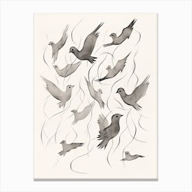 Birds In Black And White Line Art 4 Canvas Print