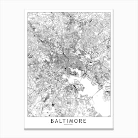 Baltimore White Map Canvas Print