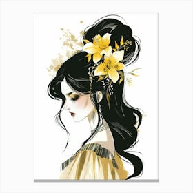 Chinese Girl With Flowers Canvas Print