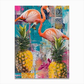 Flamingoes & Pineapple Kitsch Collage 3 Canvas Print