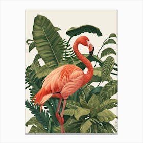 Andean Flamingo And Philodendrons Minimalist Illustration 4 Canvas Print