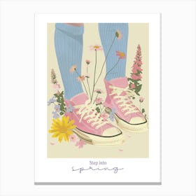 Step Into Spring Illustration Pink Sneakers And Flowers 2 Canvas Print