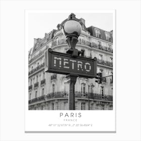 Paris Eiffel Tower Black And White Coordinates Canvas Print