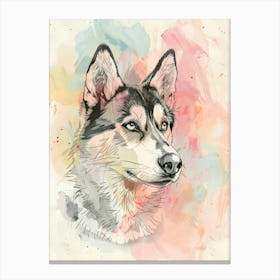 Husky Dog Pastel Line Watercolour Illustration  4 Canvas Print
