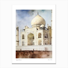Taj Mahal, India 1 Watercolour Travel Poster Canvas Print
