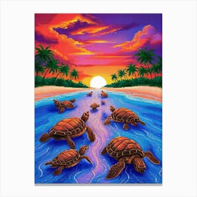 Turtles At Sunset Canvas Print