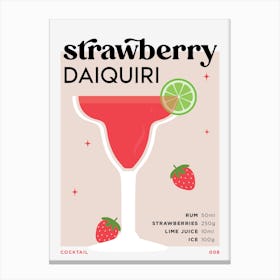 Strawberry Daiquiri in Beige Cocktail Recipe Canvas Print